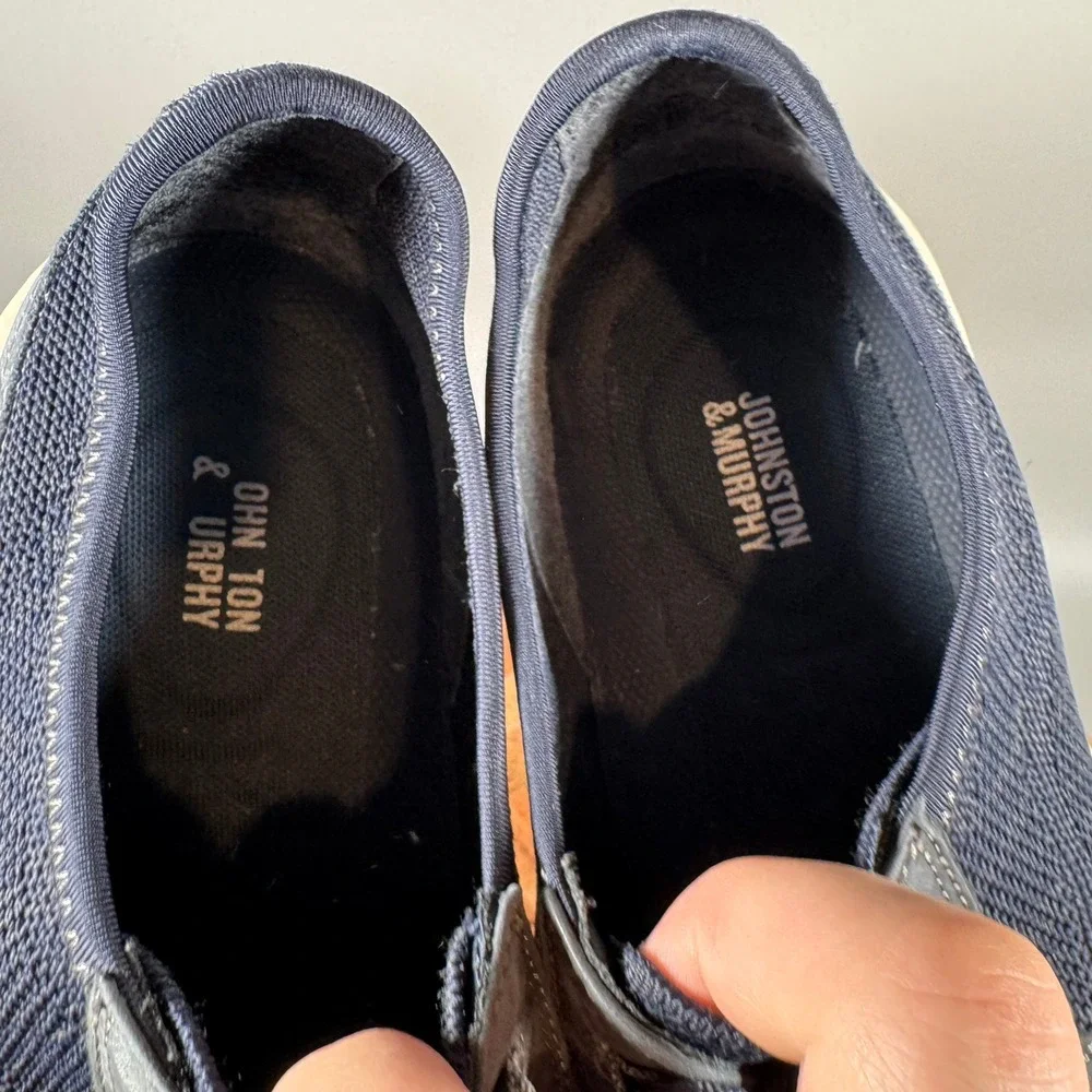 Johnston & Murphy XC4 Prentiss Navy Knit Leather Sneakers Mens 11.5 M 59-93656